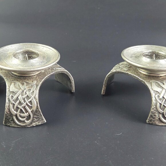 Vintage Open Ocean Celtic Design Pewter Candleholders – Set of 2 - Picture 2 of 11